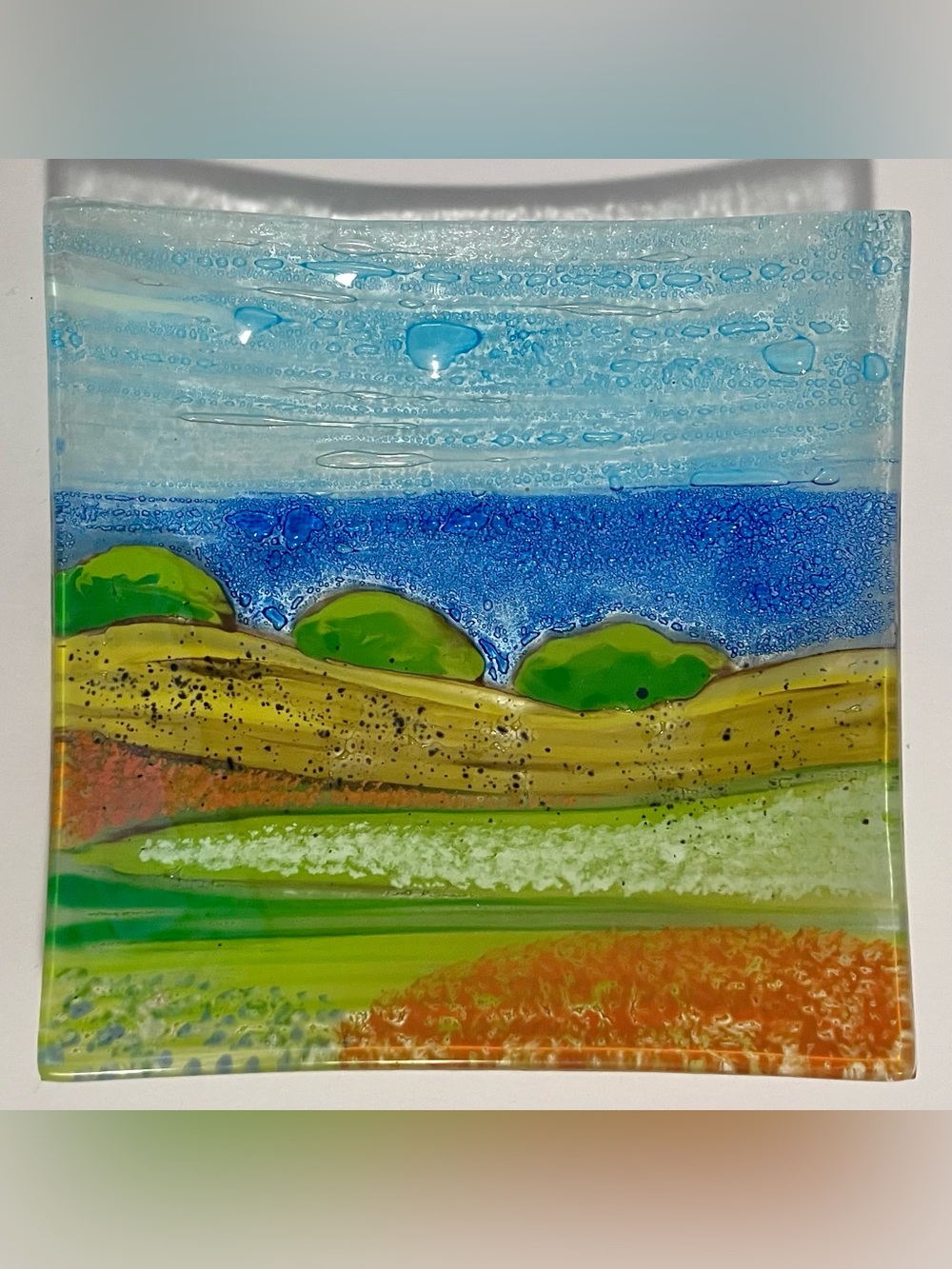 Italian FUSED GLASS TRAY by VIETRI / 6 Inches Wide / OCEAN LANDSCAPE / Unique
